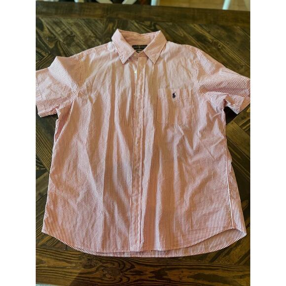 Ralph Lauren Seersucker Men Xl Polo Shirt Red Casual Beach Summer Travel Light - Picture 1 of 10
